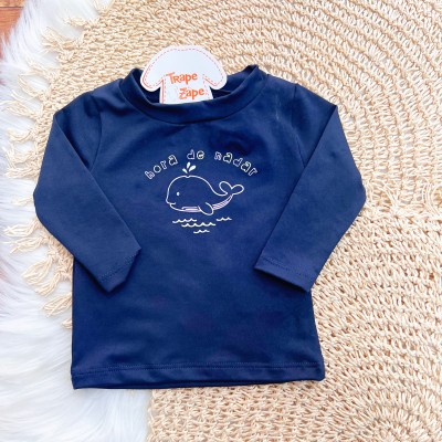 Conj. Blusa Hora de Nadar com Proteção UV50+ e Sunga Baleias - Marinho